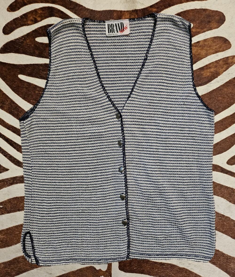 Vintage 90s Long Striped Knit Vest M-L "BRAND NEW" Made in USA 100% Cotton